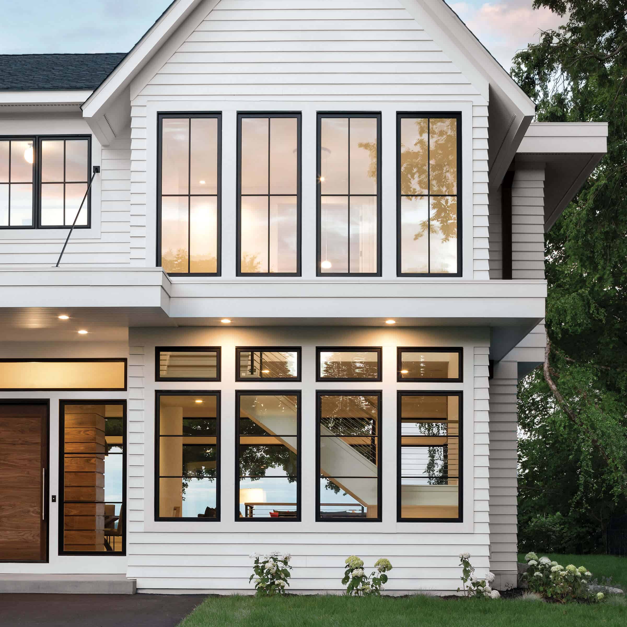 Stunning black casement windows.