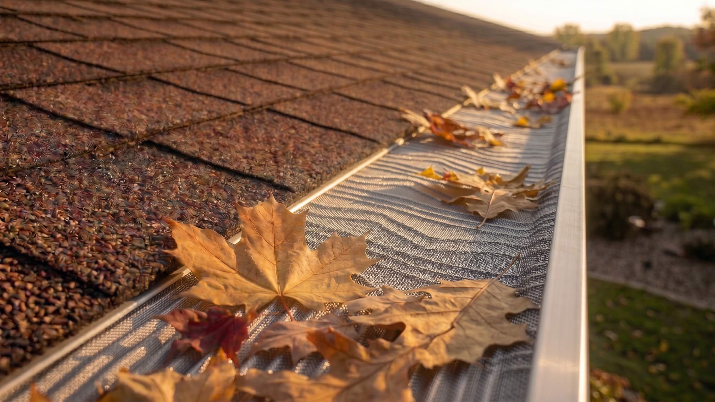 Seamless gutter and leaf-guard system detail